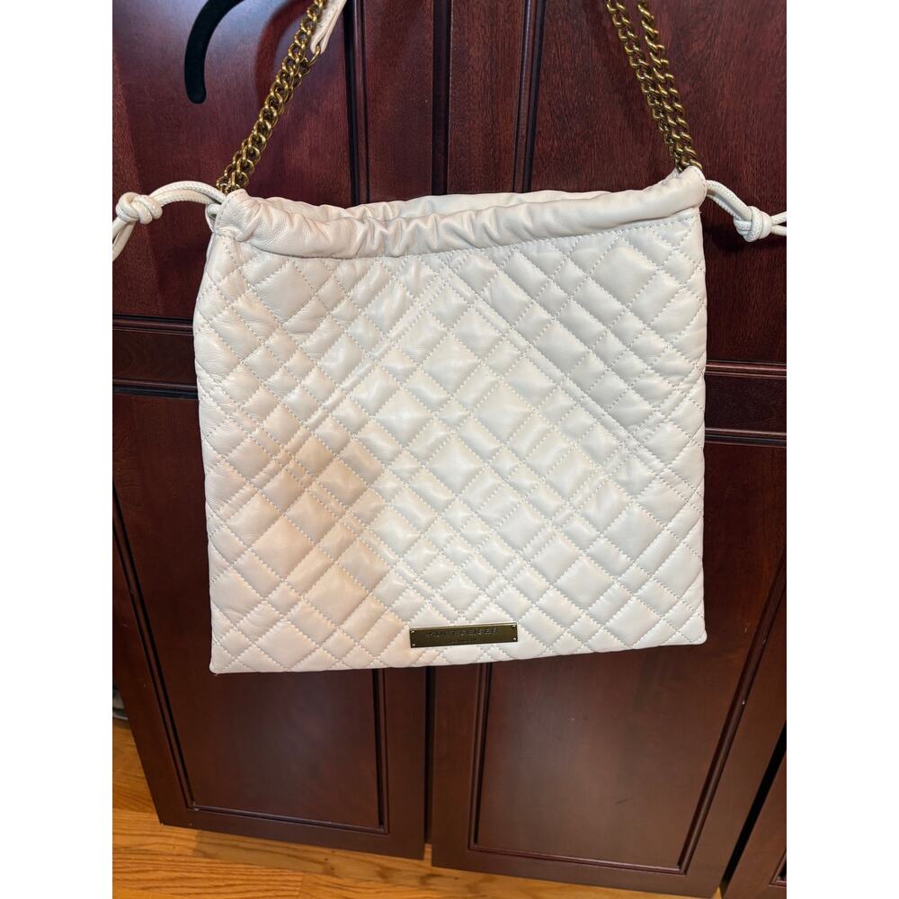 Kurt Geiger Designer Quilted Leather Shoulder Brixton Drawstring Bag Cream - Picture 12 of 15